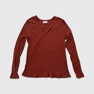 Universal Thread Ribbed Long Sleeve T-Shirt Layering Top Rust Brown‎ Women's XL
